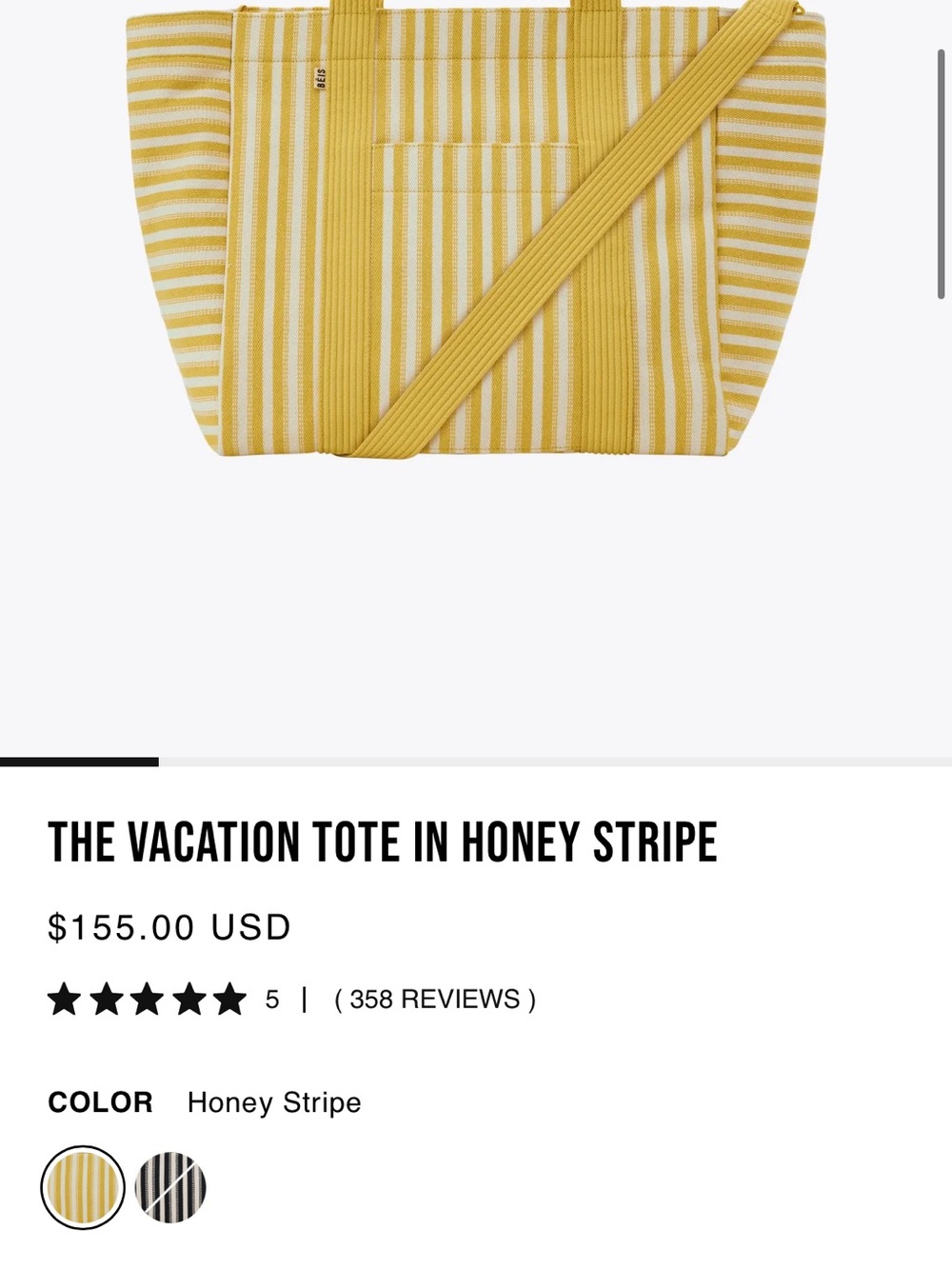 BEIS The Vacation Tote in Honey Stripe NWT